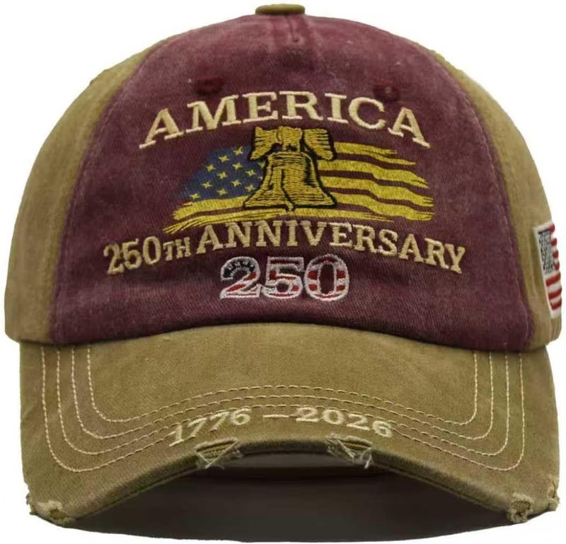 Efdaf Store USA 250th Anniversary Hat, Adjustable 250th Anniversary Printed Patriotic Baseball Caps, Tribute Retro Washed Hat - Image 1